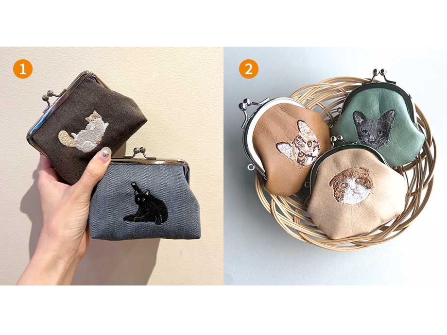 ①ユニークキャット刺繍 3.3ひろマチ②cat刺繍 2.3丸平