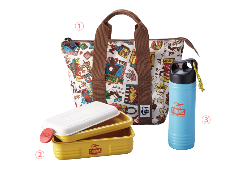 ① 回收便当手提袋 (约4L) (2) 食物容器M (约1,100mL) (3) 露营波波瓶500mL