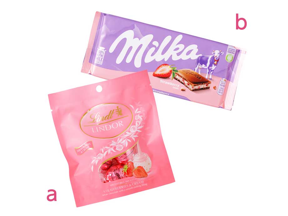 a.リンツ/リンドール ストロベリー&クリーム/b.ミルカ チョコレート/ストロベリー