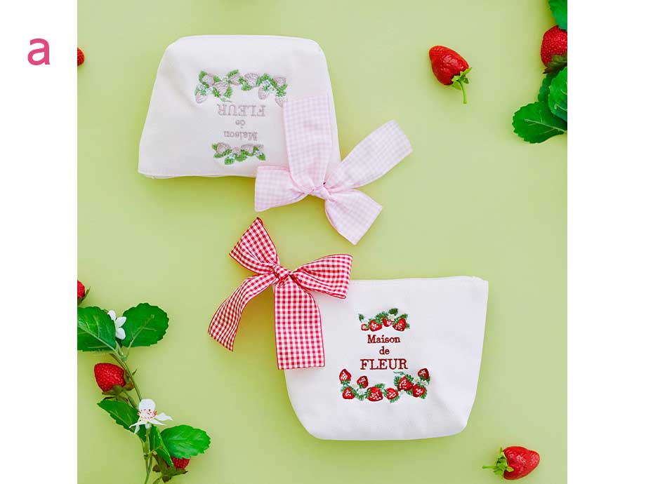 a. いちごポーチ／b. いちごフリルハンドル スクエアトートバッグ