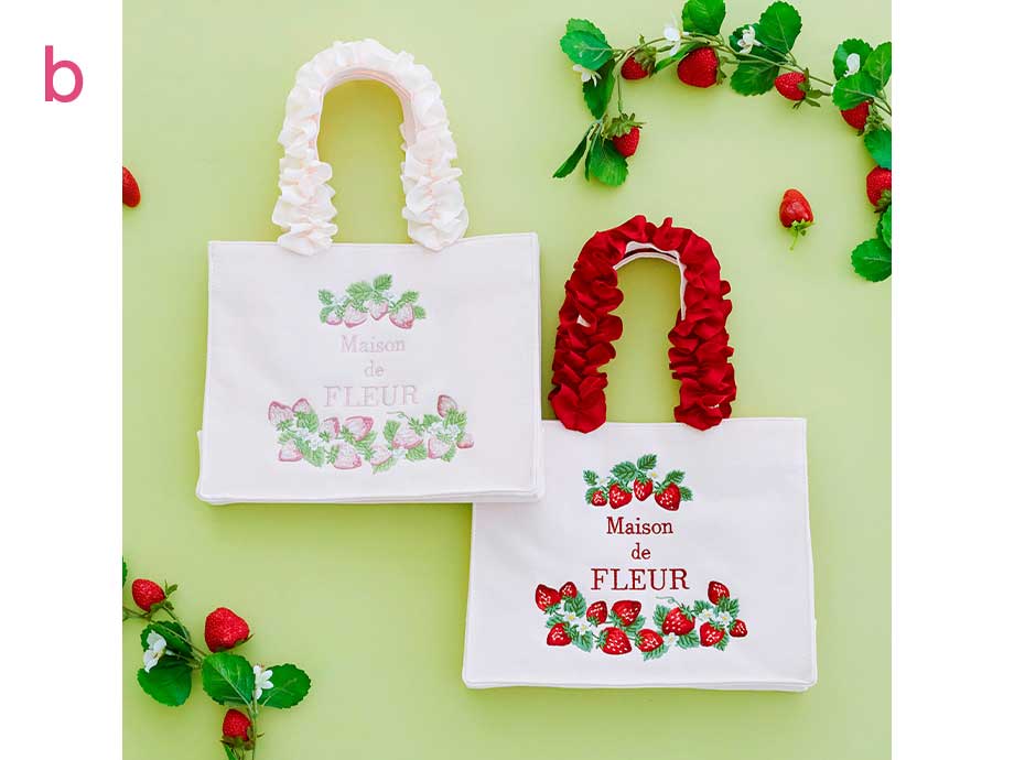 a. いちごポーチb. いちごフリルハンドル スクエアトートバッグ