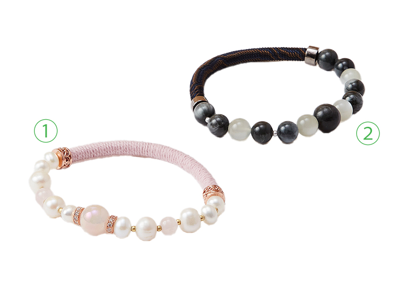 ①パールブレスレット ②ムーンストーンブレスレット