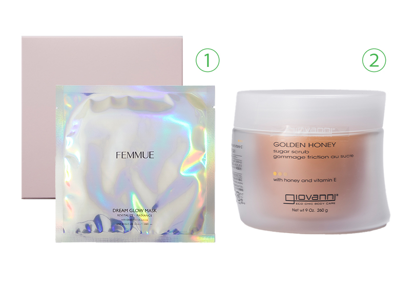 ①FEMMUE ドリームグロウマスク ②giovanni ボディスクラブ